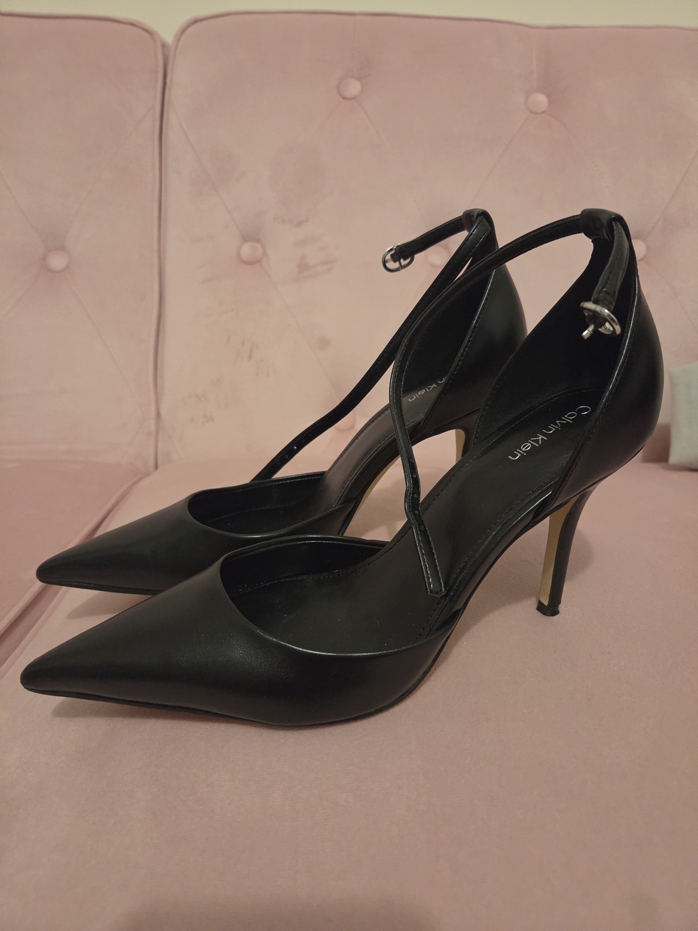 Calvin Klein Black Pointed-Toe Ankle-Strap Stilettos